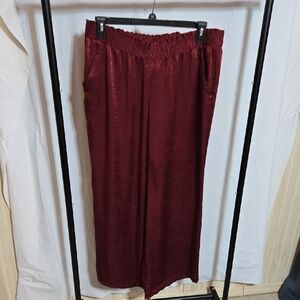 Studio 253 Women's Plus Size Smock Waist Crepe Palazzo Pant - Maroon